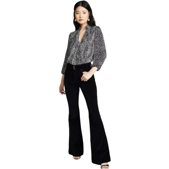 Alice + Olivia Willa Cutout Blouson Sleeve Top Modern Black and White Size Large - Picture 2 of 16